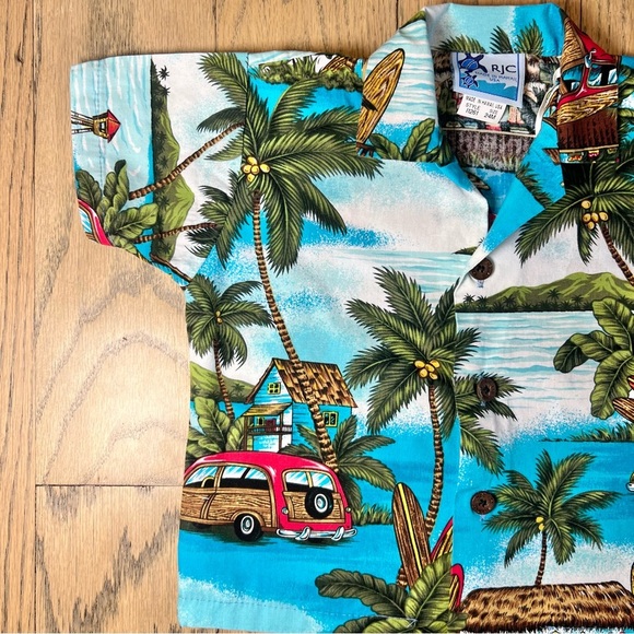 RJC Kids Youth Surf Boards Palm Trees Hawaiian Shirt Made In Hawaii EUC Size 2T - Picture 2 of 8